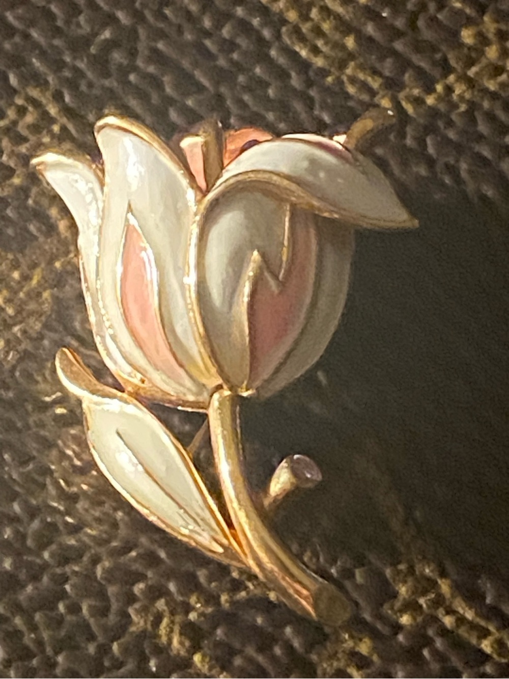 Vintage 1968 Crown Trifari Signed Enamel Tulip Brooch Pin Cottagecore Coquette